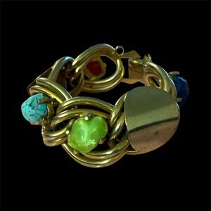 Kafin New York Vintage Designer Signed Scarab Chunky Gold Tone Bracelet 1950's